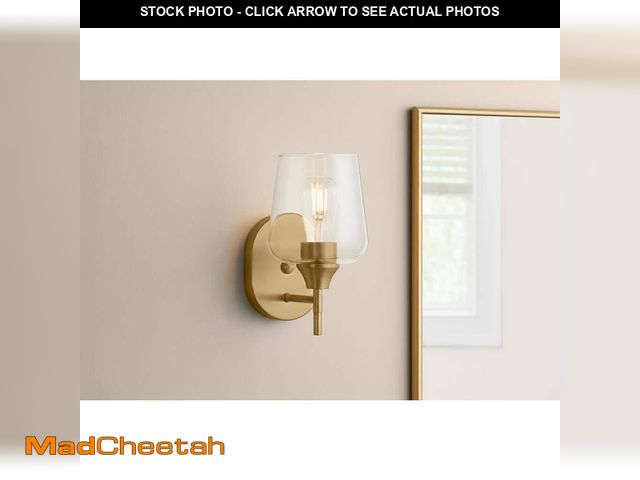 Lot 74-12557373 - Hampton Bay Pavlen 5.5 in. 1-Light Antique Brass Sconce with Clear Glass Shade - UNUSED