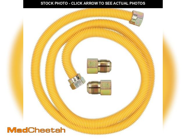 Lot 74-12614241 - Cambridge 5/8 in. OD x 1/2 in. FIP x 1/2 in. FIP x 60 in. Stainless Steel Yellow Coated Gas Connecto...