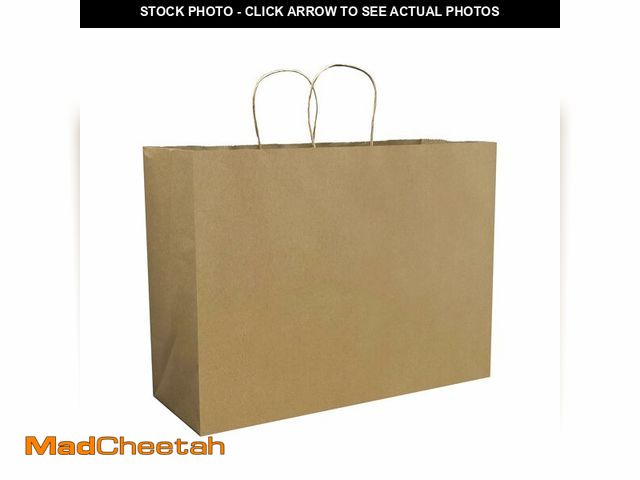 Lot 74-13949623 - FACEBAG 100Pcs Brown Paper Bags with Handles Bulk, 16x6x12 Inches,Large-sized Kraft Paper Shopping B...