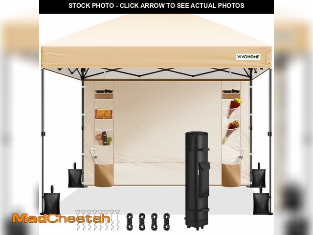 Lot 74-12764222 - VIVOHOME 10x10ft Pop Up Canopy Tent with Sidewall and 6 Pockets, One Push Setup Outdoor Portable She...
