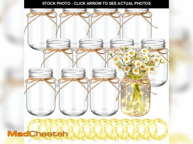 Lot 74-14265755 - Chunful 12 Pcs Small Glass Mason Jar with LED Lights for Table Centerpiece Decorations Set 16.9 oz C...