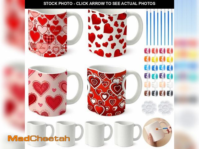 Lot 74-13545504 - LOYIM Set of 4 Galentines Crafts for Adult Valentines Day Ceramic to Paint Color Your Own Heart Shap...