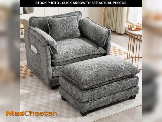 Lot 74-13270594 - Noble House Declan 39.8 in. Dark Grey Rectangle Boucle Upholstered Accent Armchair with Large Seat a...