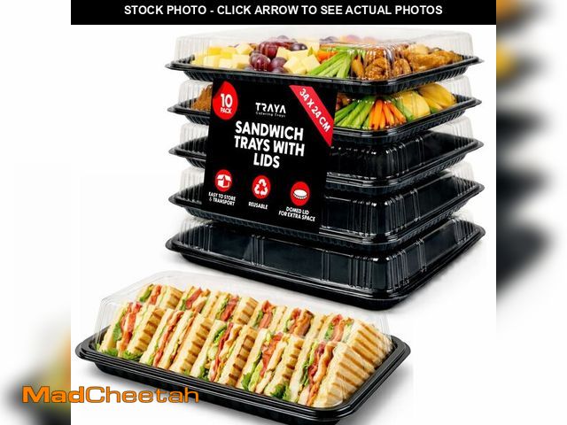 Lot 74-13575592 - TRAYA Pack of 10 Serving Tray with lid - Reusable Catering Trays with Lids 13'' Long for Meal Prep, ...