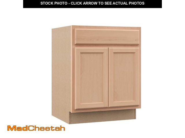 Lot 74-13792753 - Hampton Bay Recessed Panel 27 in. W x 24 in. D x 34.5 in. H Assembled Base Kitchen Cabinet in Unfini...