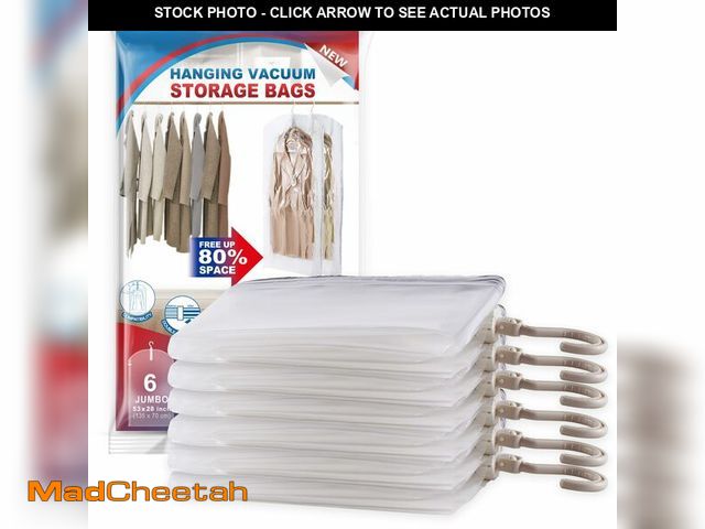 Lot 74-14060111 - Hanging Vacuum Storage Bags, 6 Pack Large Hanging Vacuum Seal Garment Bags for Clothing, Space Saver...