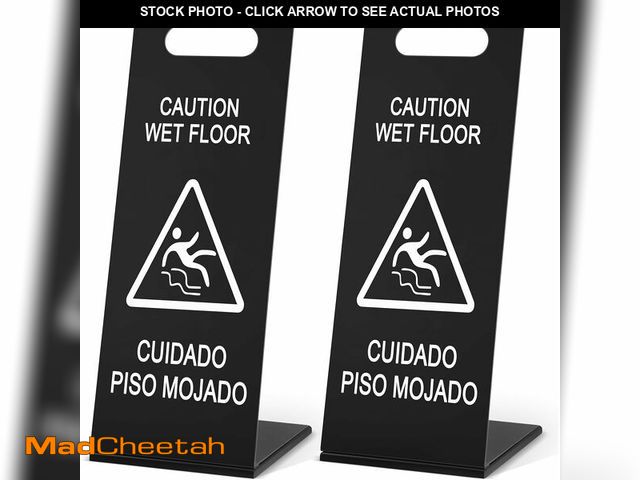 Lot 74-13709277 - Blulu 2 Pcs 22 Inch Caution Wet Floor Sign, Stainless Steel Collapsible Bilingual Caution Wet Floor ...