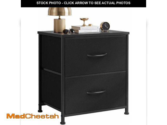 Lot 74-14072695 - Nightstand Upgraded, Small 2 Drawer Dresser End Table Bedside Furniture, Wooden Top Fabric Bins for ...