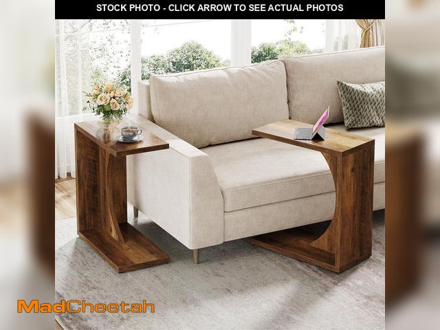 Lot 74-14290702 - BYBLIGHT Kerlin 23.62 in. Mix Brown C-Shaped Wood End Table (Set of 2), Sofa Side Table Couch Table ...