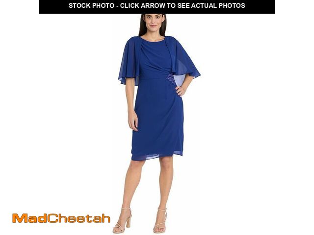 Lot 74-14251043 - R&amp;M Richards Women's Elegant Chiffon Dress W/Capelet Sleeves &amp; Side Waist Accent | Formal Kn...