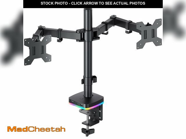 Lot 74-13629510 - RGB Dual Monitor Desk Mount, Monitor Stand with 3 USB Ports, Charging and USB Data Transfer Function...