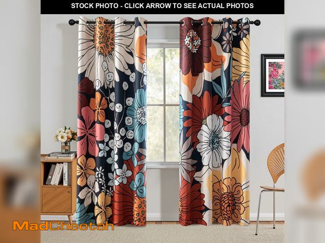 Lot 74-14211672 - MYSKY HOME Boho Floral Blackout Curtains 84 inch Long for Living Room Thermal Insulated Privacy Prot...