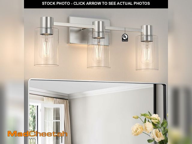 Lot 74-13568744 - Esfos 3-Light Brushed Nickel Wall Sconces for Bathroom, Modern Vanity Light Fixtures Over Mirror, Wa...