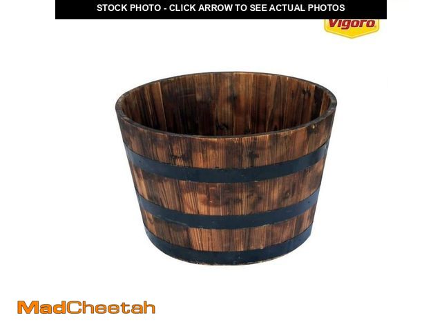 Lot 74-14243133 - *DIRTY* Vigoro Jackson Extra Large Dark Brown Wood Barrel Planter with Drainage Hole (26 in. L x 26 ...