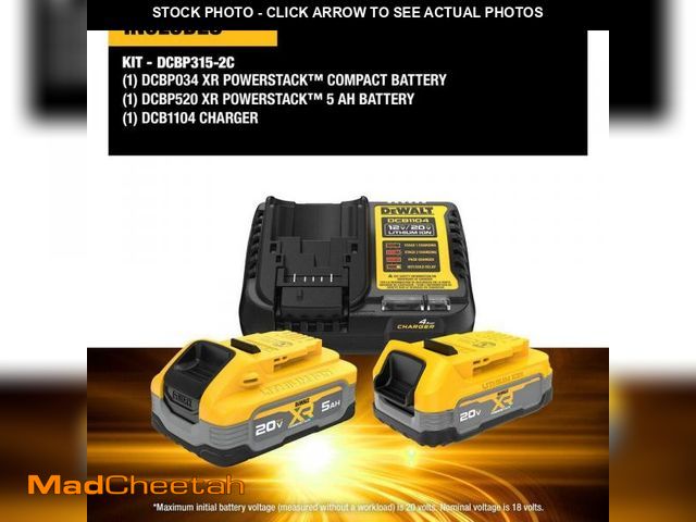 Lot 74-12516741 - DEWALT 20V MAX XR POWERSTACK Lithium-Ion Battery Starter Kit with 5.0Ah and 1.7Ah Batteries and Char...