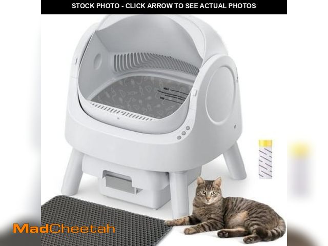 Lot 74-12465732 - PetPivot Large Open-Top Automatic Cat Litter Box Self Cleaning with Safety Protection  Mat and Trash...