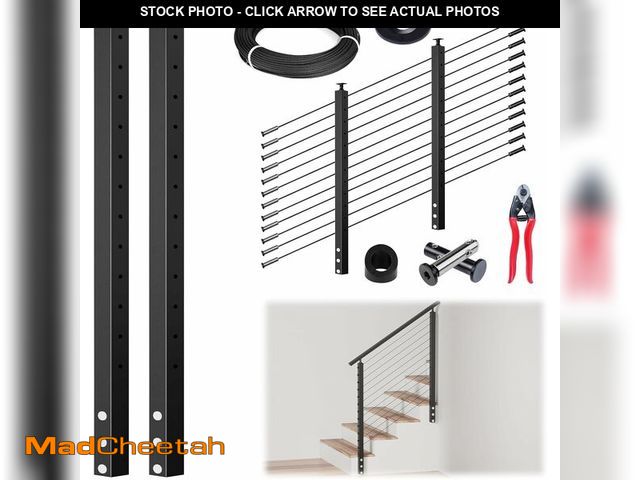 Lot 74-14077832 - Muzata 5-10FT Modular Black Side Mount Cable Railing Kit 42 Inch 2 Stair Post Kit Complete Set Cable...