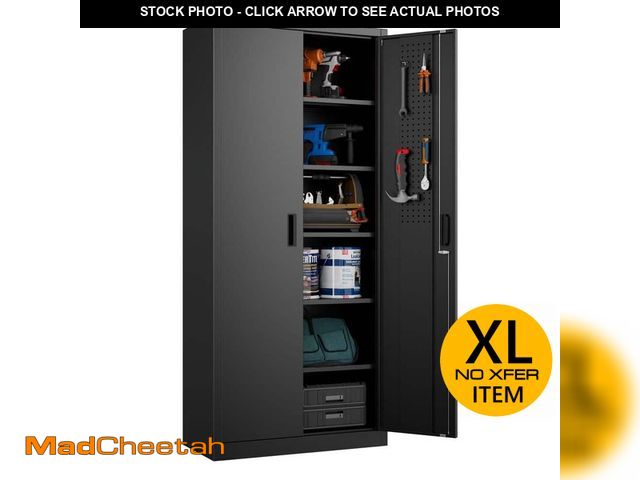 Lot 74-12783654 - *DENTED/MISSING HARDWARE* Hephastu 32 in. W x 71 in. H x 16 in. D Black Lockable Metal Storage Frees...