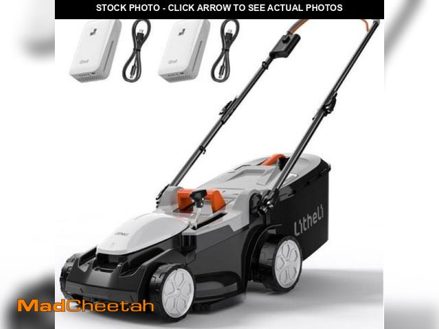 Lot 74-12156064 - (MISSING CHARGING CORD ) Litheli Cordless Lawn Mower  2*20V Electric Lawn Mowers  15 Inch  Adjustmen...