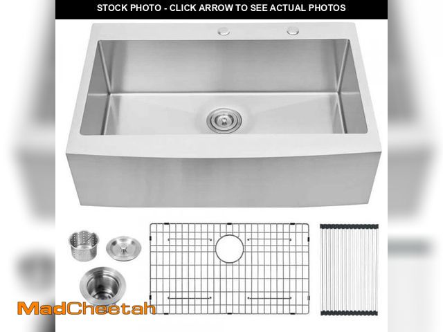 Lot 74-12185575 - LORDEAR 33 in. Drop in Farmhouse Single Bowl 16 Gauge Stainless Steel Kitchen Sink with Bottom Grids...