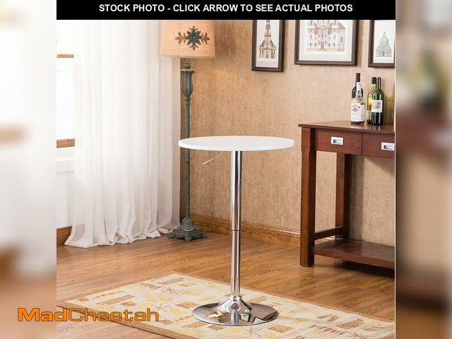 Lot 74-12664606 - Roundhill Furniture Adjustable Height Wood and Chrome Metal Bar Table, White - USED