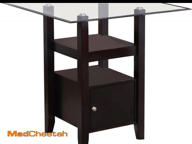 Lot 74-12170049 - Kings Brand Furniture - Cappuccino Finish/Glass Top Counter Height Dining Table with Storage - UNUSE...