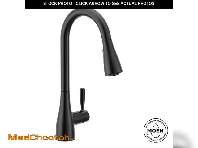 Lot 74-13039195 - MOEN Doherty Single Handle Pull-Down Sprayer Kitchen Faucet with Power Clean and Reflex in Matte Bla...