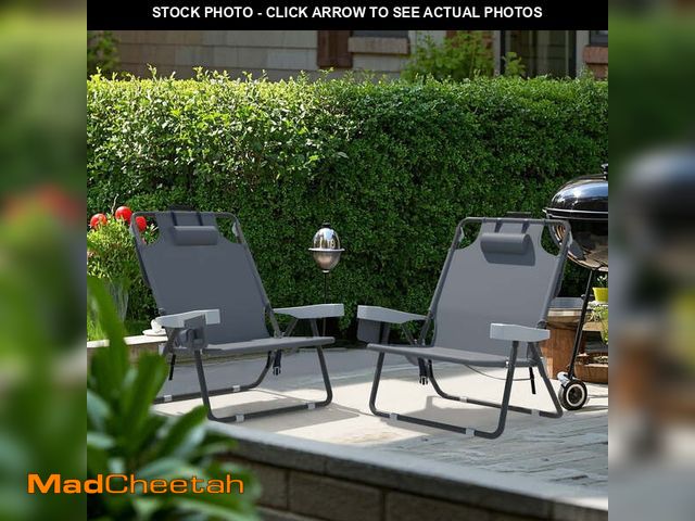 Lot 74-12778713 - VEIKOUS 2 PCs Backpack Folding Beach Chair, 5-Position Adjustable Reclining Chair w/ Storage Pockets...