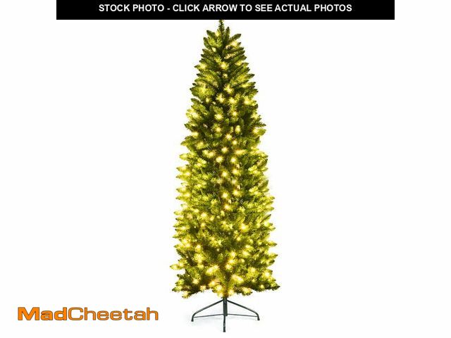 Lot 74-12831984 - Costway 7Ft Pre-lit Artificial Pencil Christmas Tree Hinged Fir PVC Tree with 350 LED Lights - UNUSE...