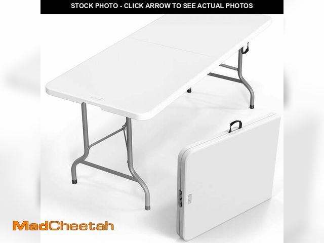 Lot 74-12850334 - Matladin 6 ft Plastic Folding Table, Rectangular with Carrying Handle, Portable Long Table for Outdo...