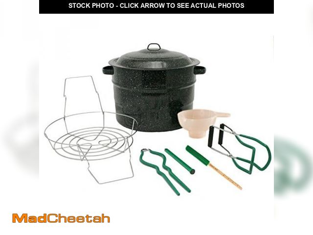 Lot 74-12043843 - Granite Ware 8 Piece Enamelware Water bath canning Pot with Canning kit and Rack. Canning Supplies S...
