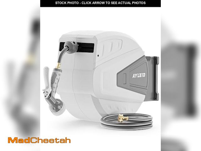 Lot 74-12352339 - (MISSING HARDWARE) Ayleid Retractable Garden Hose Reel,5/8 in x 100 FT Wall Mounted Hose Reel, with ...