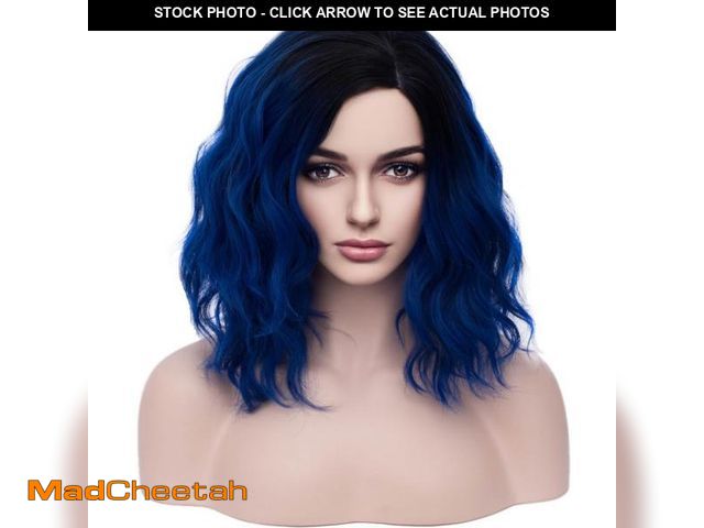 Lot 74-12213682 - BERON Black and Blue Wigs for Women Girls Short Curly Bob Wavy Hair Wig Ombre Dark Blue Body Wave He...