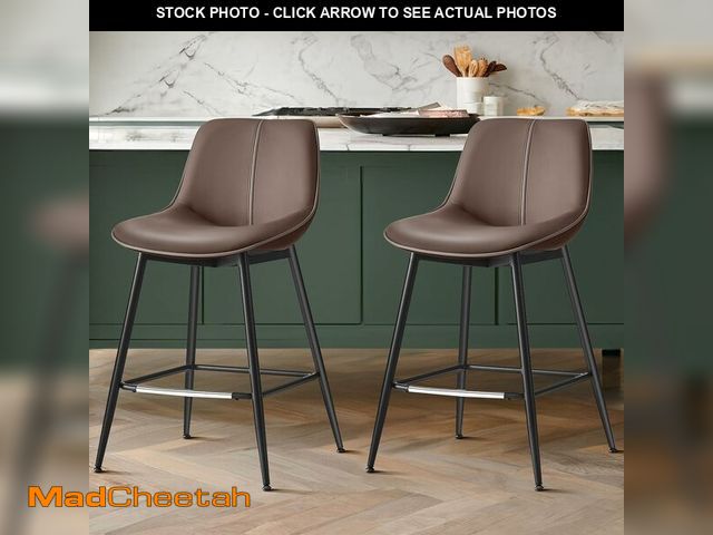 Lot 74-13382609 - VASAGLE Bar Stools Set of 2, Counter Height Bar Stools with Back, Ergonomic Backrest, Synthetic Leat...