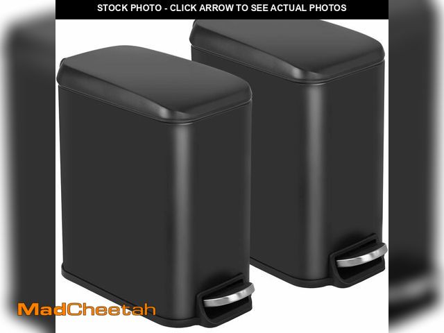 Lot 74-13844386 - BestOffice Slim Trash Can with Lid, 1.3 Gallon Step Pedal Small Trash Can, Black Stainless Trash Bin...