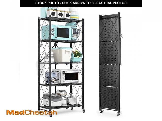 Lot 74-12144385 - COOKCOK 4-Tier Storage Shelving Unit, Metal Shelf, Foldable Storage Shelf with Wheels, 27.9"x13.4"x4...