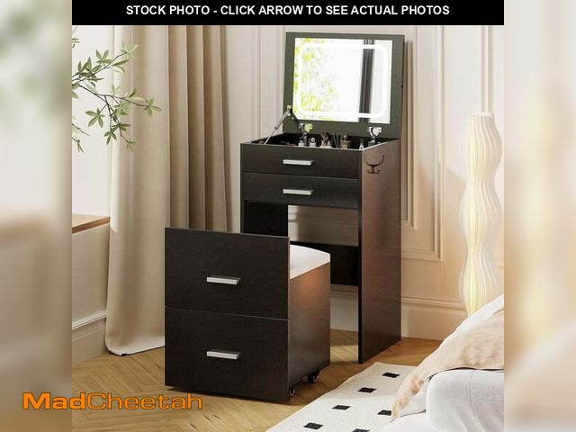 Lot 74-12833794 - SELOOYE 3 in 1 Vanity Desk, Compact Vanity with 3 Drawers, Makeup Desk with Flip-up 3 Colors Lightin...