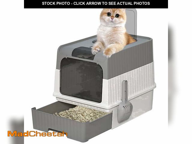 Lot 74-14588532 - Enclosed Cat Litter Box with Lid, Large Litter Scoop High Wall Sides Enclosure(Grey) - USED