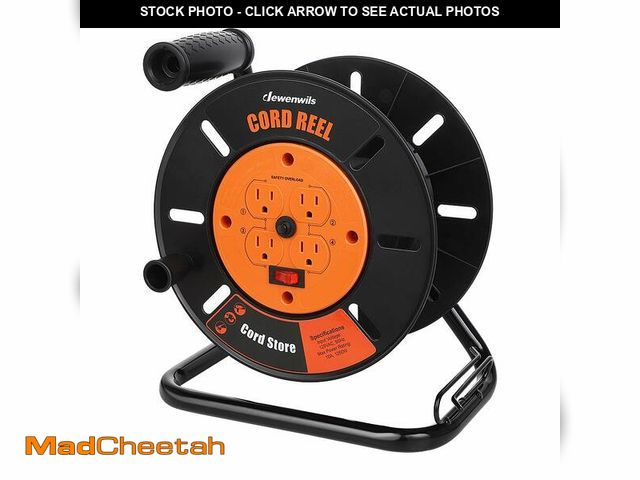 Lot 74-13568195 - DEWENWILS Extension Cord Storage Reel with 4-Grounded Outlets, Heavy Duty Open Cord Reel for 12/3,14...