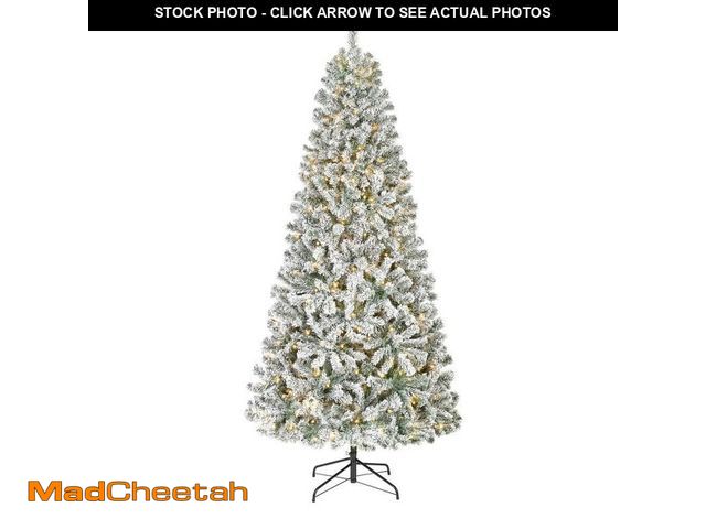 Lot 74-12754111 - 7.5 ft. Festive Mixed Pine Flocked LED Pre-Lit Artificial Christmas Tree T12 - USED