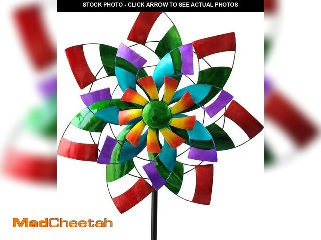 Lot 74-12148964 - Gronhof 24" Dia Large Wind Spinner, Colorful Metal Wind Sculptures 83.5" Height Heavy Kinetic Windmi...