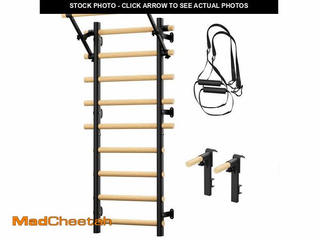 Lot 74-12810694 - Cofiyard Swedish Ladder Wall Gym, Wooden Wall-Mounted Stall Bars with Pull-up Bar &amp; Exercise Str...