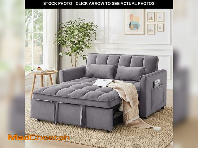 Lot 74-12899203 - (MISSING SIDES,HARDWARE) tiramisubest Sleeper Sofa Bed,55'' Convertible Pull Out Couch With Side Poc...