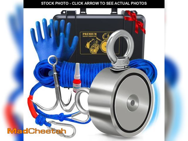 Lot 74-12117541 - Logui Projects 1200 LB Magnet Fishing Kit with Case - 2 Fishing Magnets in 1 (Double Sided Magnet) -...