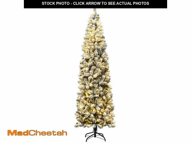Lot 74-13042694 - Costway 7.5Ft Pre-lit Snow Flocked Artificial Pencil Christmas Tree with 350 LED Lights - UNUSED