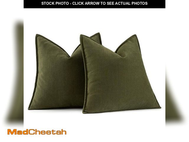 Lot 74-12218532 - MIULEE Pack of 2 Olive Green Decorative Pillow Covers 20x20 Inch Soft Chenille Luxurious Couch Throw...