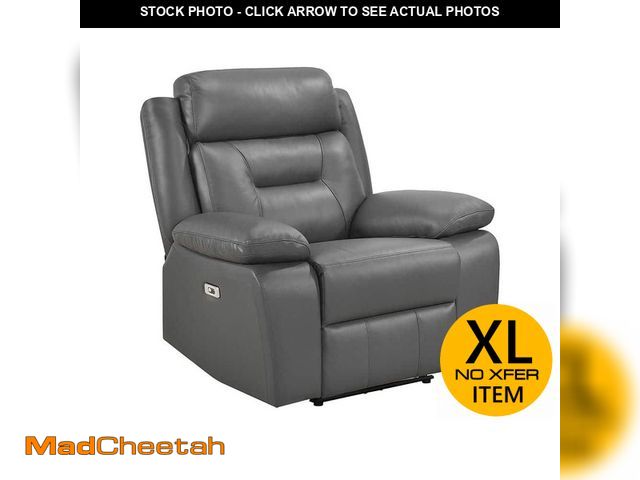 Lot 74-12558026 - (MISSING ARMREST CUSHIONS) Lazzara Emillia Dark Gray Leather Power Recliner - UNUSED