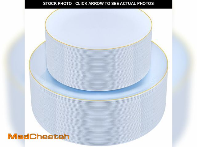 Lot 74-12606758 - PULOTE 100PCS Blue Plastic Plates - Disposable Light Blue Include 50 Dinner &amp; 50 Dessert/Salad P...
