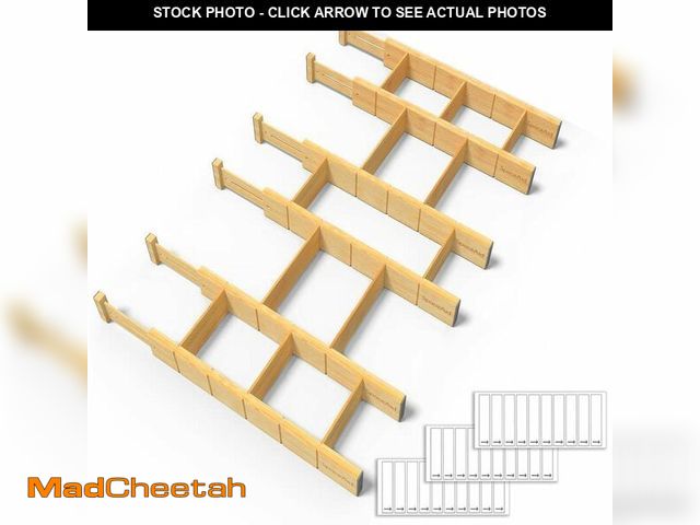 Lot 74-13328999 - SpaceAid Bamboo Drawer Dividers with Inserts and Labels, Kitchen Adjustable Drawer Organizers, Expan...