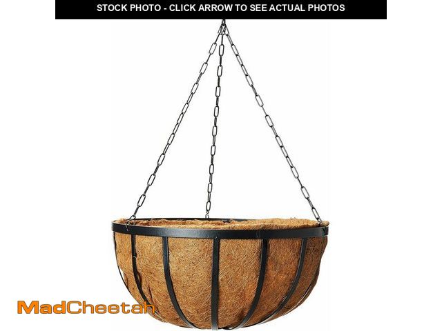 Lot 74-14067041 - Arcadia Garden Products Coconut 1593 Solstice Round Hanging Basket Planter, 20-Inch, Black - UNUSED
